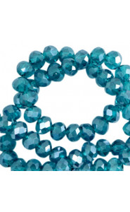 Faceted glass beads 3x2mm disc Danube blue-pearl shine coating